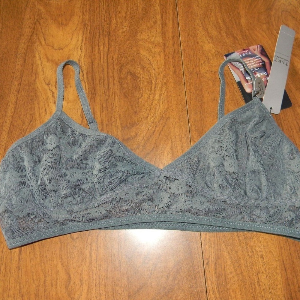 Tart Noir Pretty Gray Lace Lacy Bralette Bra NWT